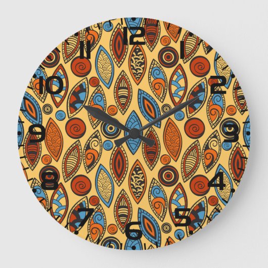 Bold Tribal Leaf Pattern Boho Abstract Grote Klok (Voorkant)