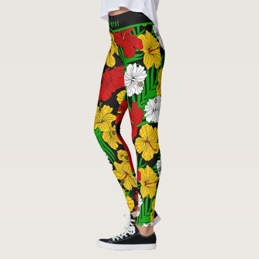 Bold Tropical Hibiscus Floral Pattern  Leggings (Links)