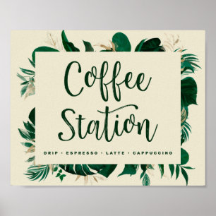 Bold Tropical Leaves Coffee Station Wedding Sign Poster