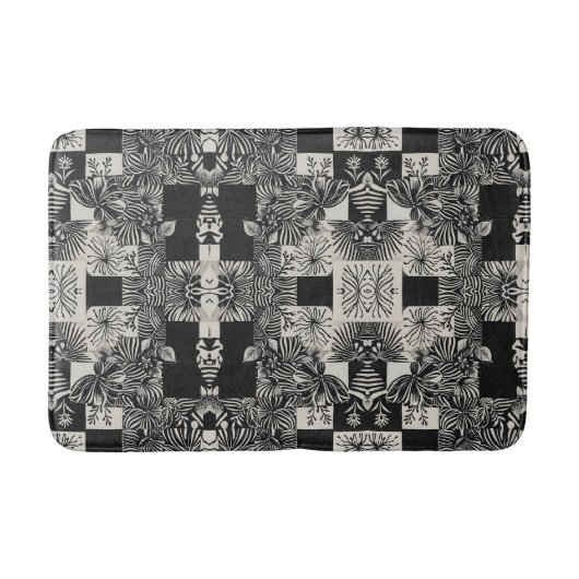 Bold Tropical Monochrome Floral Pattern Badmat (Voorkant)