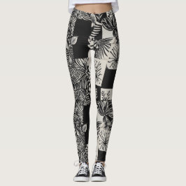 Bold Tropical Monochrome Floral Pattern Leggings