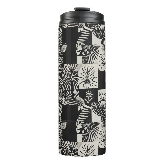 Bold Tropical Monochrome Floral Pattern Thermosbeker (Voorkant)