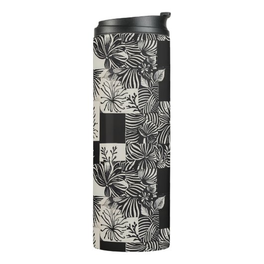 Bold Tropical Monochrome Floral Pattern Thermosbeker (Gedraaid links)