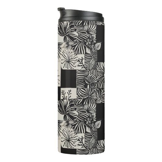 Bold Tropical Monochrome Floral Pattern Thermosbeker (Geroteerd rechts)