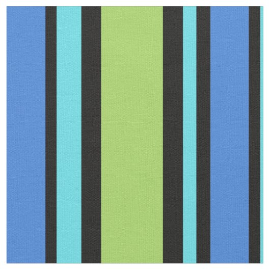 Bold Turquoise Blue Green Black Stripes Fabric Stof (Close Up)