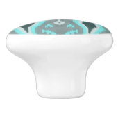 Bold Turquoise Blue Grey Ikat Tribal Art Pattern Keramische Knop (Zijkant)