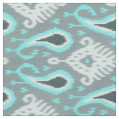 Bold Turquoise Blue Grey Ikat Tribal Art Pattern Stof (Close Up)
