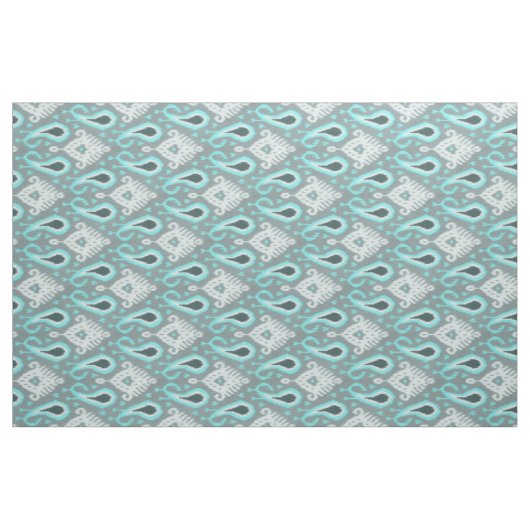 Bold Turquoise Blue Grey Ikat Tribal Art Pattern Stof (Fat Quarter)