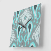 Bold Turquoise Blue Grey Ikat Tribal Art Pattern Vierkante Klok (Hoek)