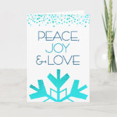 Bold Turquoise Snowflake Peace Joy Love Typography Feestdagen Kaart (Voorkant)