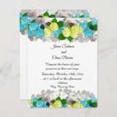 Bold Turquoise Yellow Mixed Flowers Invitation Kaart (Voorkant / Achterkant)