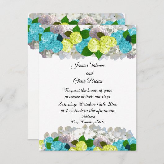 Bold Turquoise Yellow Mixed Flowers Invitation Kaart (Voorkant / Achterkant)
