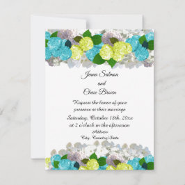 Bold Turquoise Yellow Mixed Flowers Invitation Kaart
