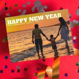BOLD TYPE TEXT GELUKKIG NIEUWJAAR 2024 Gouden Foto Folie Feestdagen Briefkaart