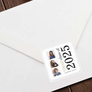 Bold Typografie 3 foto's White 2023 Afstuderen Vierkante Sticker