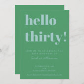 Bold Typografie Blue Green Modern 30th Birthday Kaart (Voorkant / Achterkant)