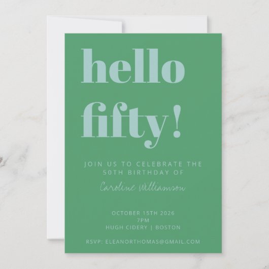 Bold Typografie Blue Green Modern 50th Birthday Kaart (Voorkant)