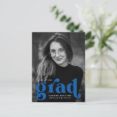 Bold Typografie Blue Photo Graduparty Uitnodiging Briefkaart (Staand voorkant)