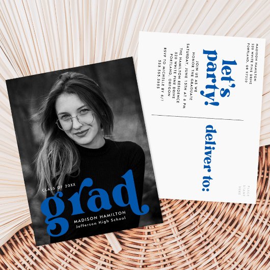 Bold Typografie Blue Photo Graduparty Uitnodiging Briefkaart