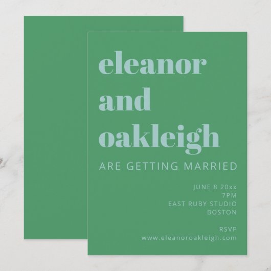 Bold Typografie Bright Green Blue Modern Wedding Kaart (Voorkant / Achterkant)
