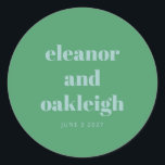 Bold Typografie Bright Green Blue Modern Wedding Ronde Sticker<br><div class="desc">Bold Typografie Bright Blue en Green Chartreuse Modern Wedding Classic Round Sticker</div>