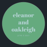 Bold Typografie Bright Green Blue Modern Wedding Ronde Sticker<br><div class="desc">Bold Typografie Bright Blue en Green Chartreuse Modern Wedding Classic Round Sticker</div>
