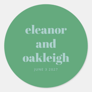 Bold Typografie Bright Green Blue Modern Wedding Ronde Sticker