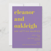 Bold Typografie Bright Paarse moderne bruiloft Kaart (Voorkant)