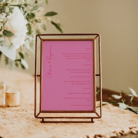 Bold Typografie Bright Pink en Red Modern Wedding Menu