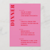 Bold Typografie Bright Pink en Red Modern Wedding Menu (Voorkant)