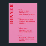 Bold Typografie Bright Pink en Red Modern Wedding Menu<br><div class="desc">Bold Typografie Helderroze en rood Modern Weddenschap Menu</div>