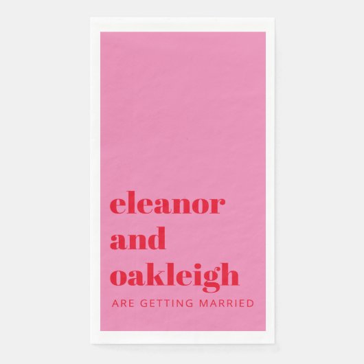 Bold Typografie Bright Pink en Red Modern Wedding Servet (Voorkant)