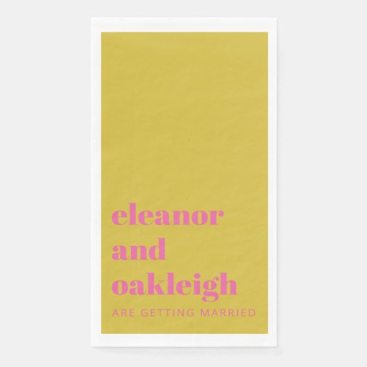 Bold Typografie Bright roze gele moderne bruiloft Servet (Voorkant)