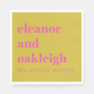 Bold Typografie Bright roze gele moderne bruiloft Servet