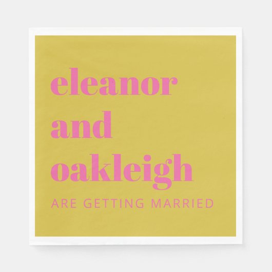 Bold Typografie Bright roze gele moderne bruiloft Servet (Voorkant)