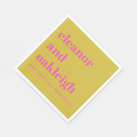 Bold Typografie Bright roze gele moderne bruiloft Servet (Hoek)