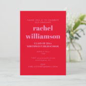 Bold Typografie Bright Roze Red Graduparty Kaart (Staand voorkant)