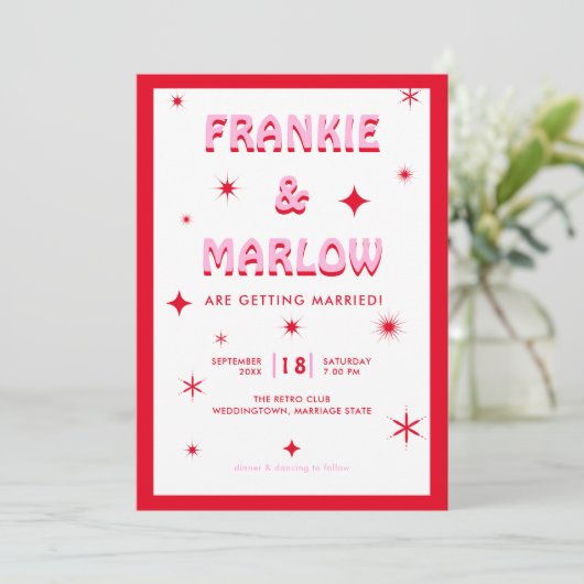 Bold Typografie Bright roze rode moderne bruiloft Kaart (Staand voorkant)