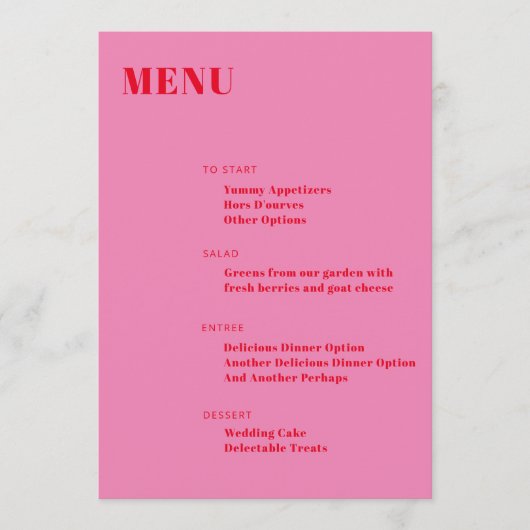 Bold Typografie Bright roze rood Modern minimalist Menu (Voorkant)