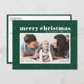 Bold Typografie Green Merry-kerstfoto Feestdagenkaart (Voorkant / Achterkant)