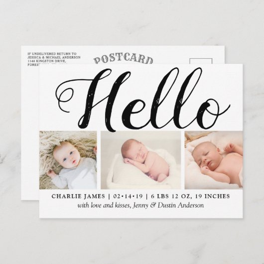 Bold Typografie "Hallo" 3 Aankondiging van de gebo (Voorkant / Achterkant)