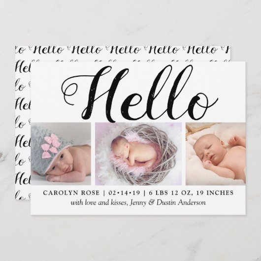 Bold Typografie "Hallo" 3 Aankondiging van de gebo (Voorkant / Achterkant)