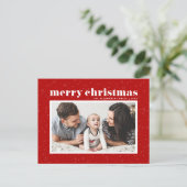 Bold Typografie Red Merry kerstfoto Feestdagenkaart (Staand voorkant)