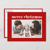 Bold Typografie Red Merry kerstfoto Feestdagenkaart (Voorkant / Achterkant)