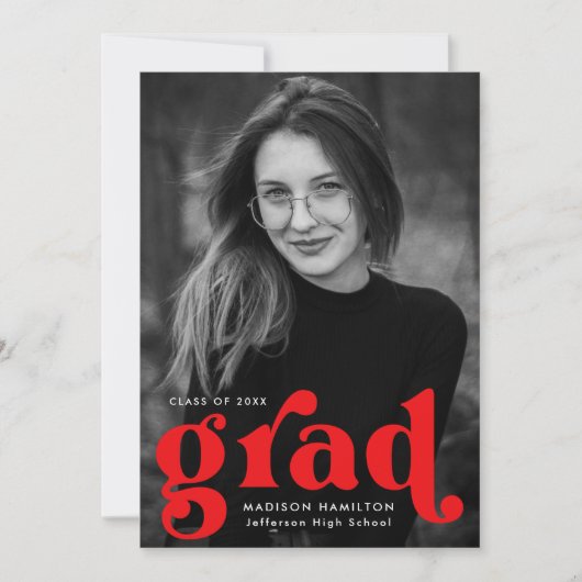 Bold Typografie Red Photo Afstuderen Aankondiging (Voorkant)