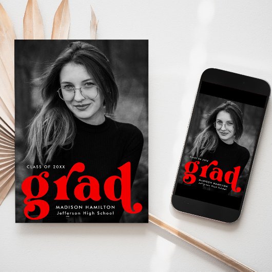 Bold Typografie Red Photo Afstuderen Aankondiging
