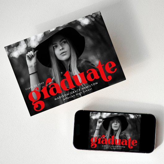 Bold Typografie Red Photo Afstuderen Aankondiging