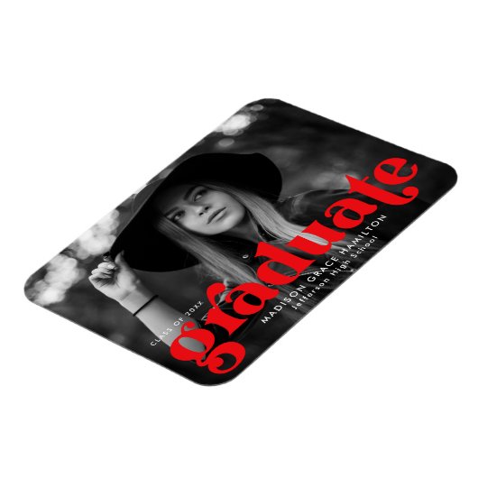 Bold Typografie Red Photo Afstuderen Magneet (Linkerzijde)