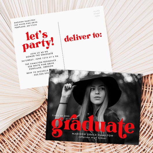 Bold Typografie Red Photo Graduparty Uitnodiging Briefkaart