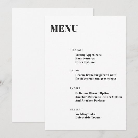 Bold Typografie White Modern Minimalist Menu (Voorkant / Achterkant)